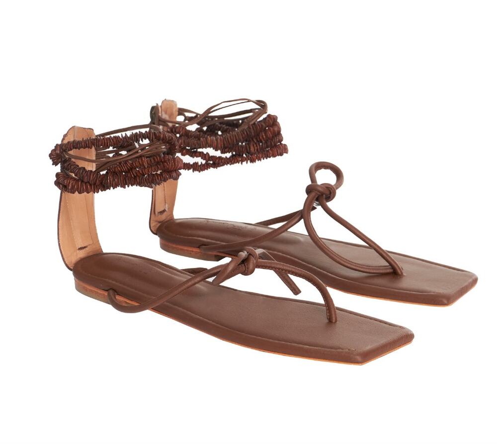 Johanna Ortiz Sandal Chocolate Brown Costal Jungle Strappy Beaded Gladiator 39 9